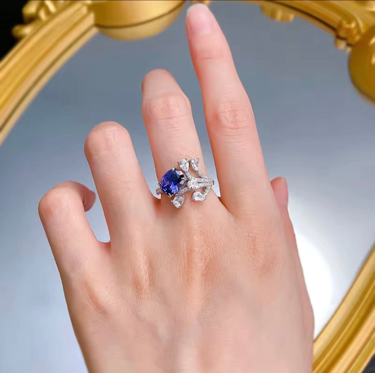 S925 純銀坦桑尼亞藍寶石戒指 | 7×9mm 橢圓切割 | 時尚通勤珠寶