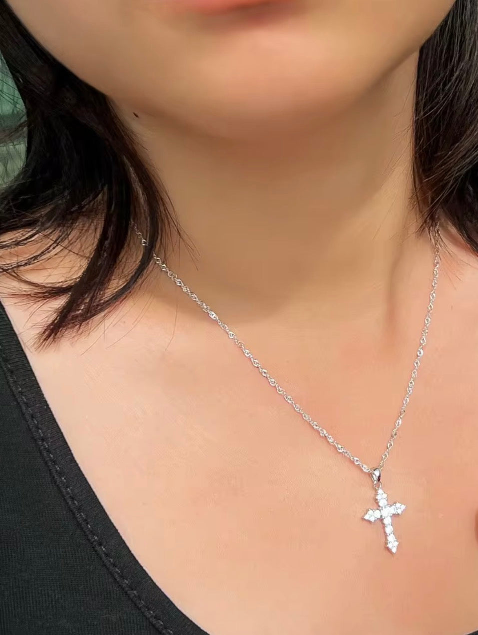 Dianty Chain Link 純銀十字架項鍊 | 925純銀鑲鋯石宗教吊墜