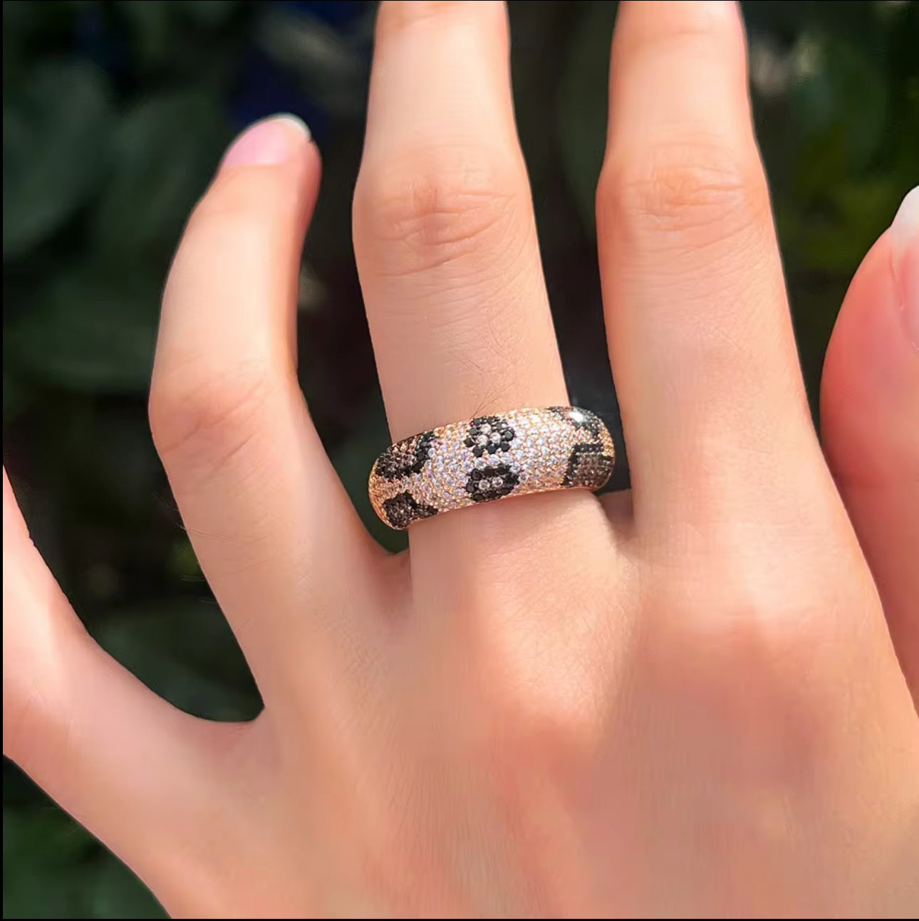 黑白立方鋯石蛇豹紋開口戒指 - 微鑲工藝派對婚禮款