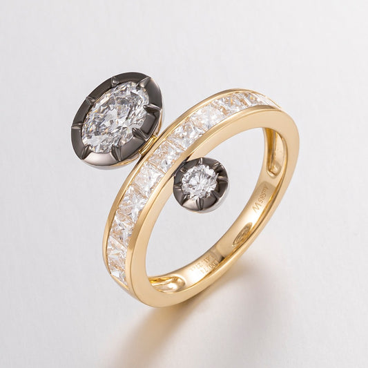 14K 金培育鑽石戒指 - 0.74ct 主石配 1.27ct 副石 (14 號)