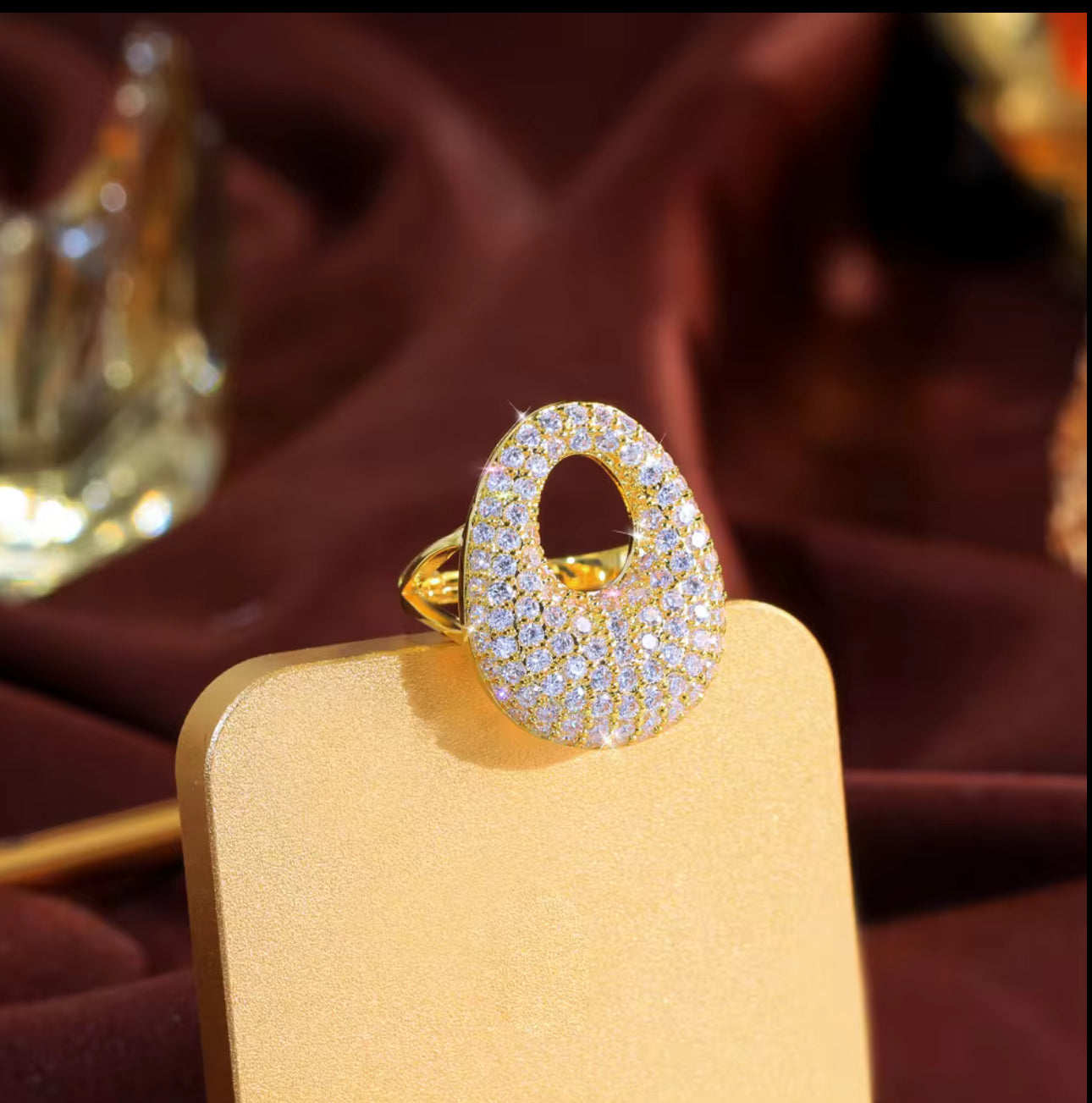 立方鋯石大蛋可調節戒指 | 金色銀色可選 | 時尚閃亮設計