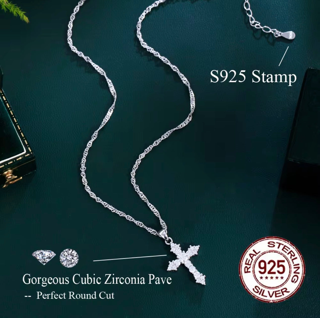 Dianty Chain Link 純銀十字架項鍊 | 925純銀鑲鋯石宗教吊墜