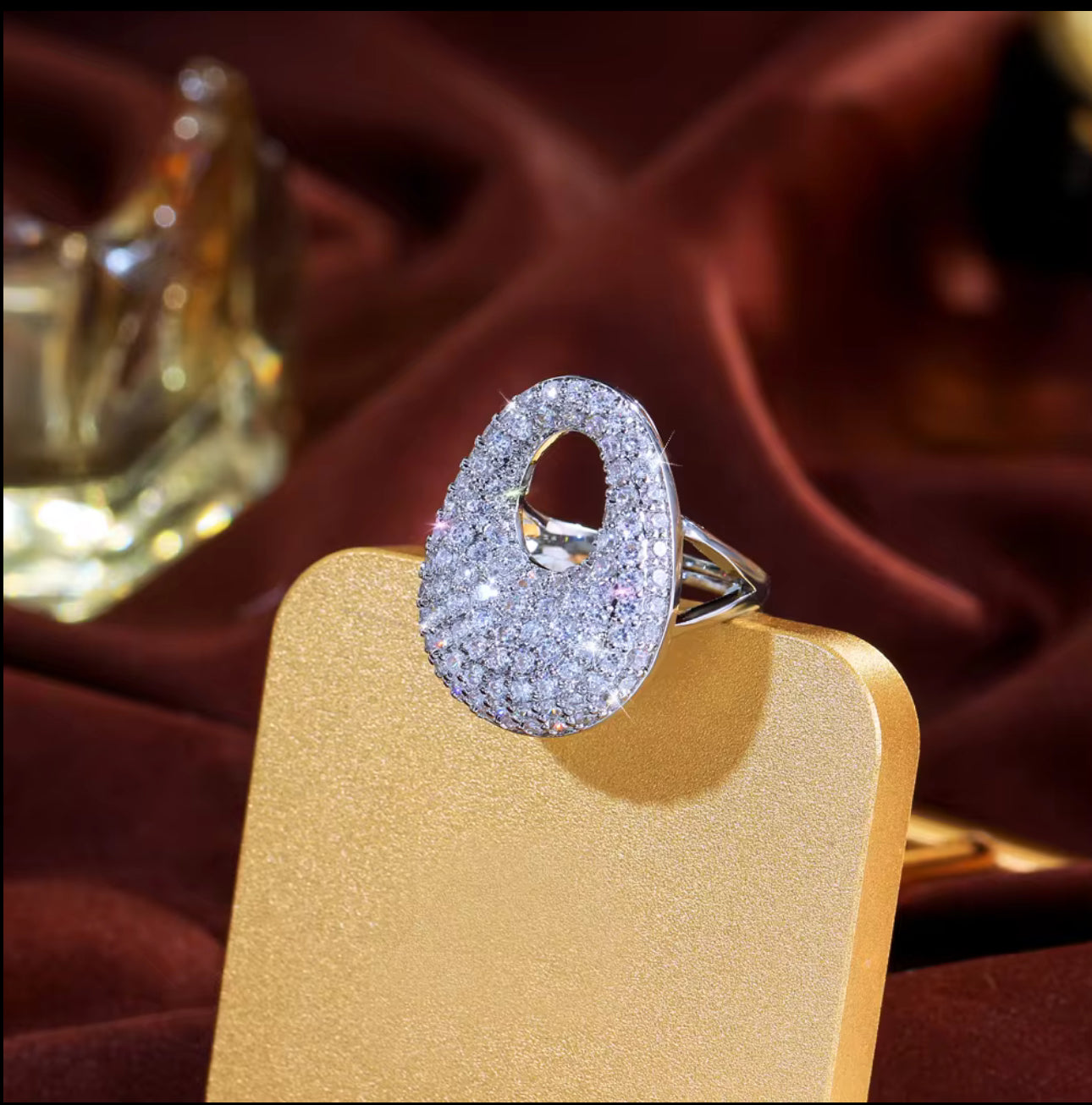 立方鋯石大蛋可調節戒指 | 金色銀色可選 | 時尚閃亮設計