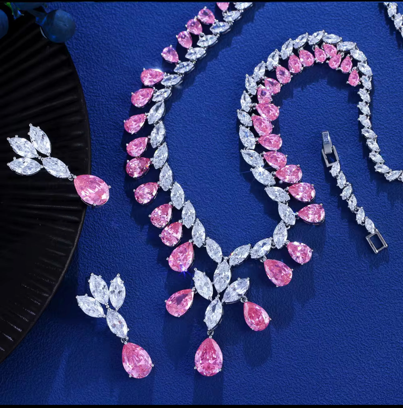 奢華立方氧化鋯水滴項鍊耳環套裝 - 璀璨新娘婚禮飾品