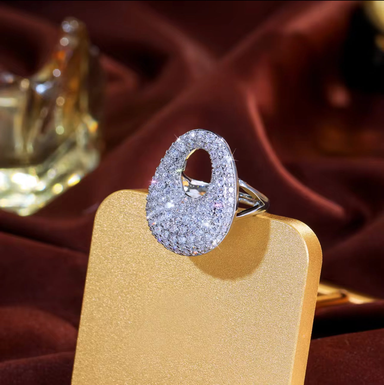 立方鋯石大蛋可調節戒指 | 金色銀色可選 | 時尚閃亮設計