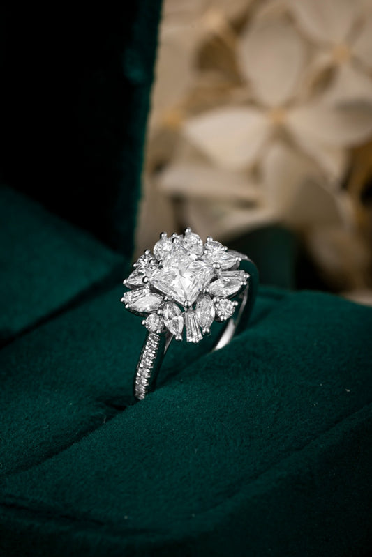 PT900 鉑金培育鑽石戒指 0.95ct - 主石配副石奢華款 13 號 (ZBR0223)