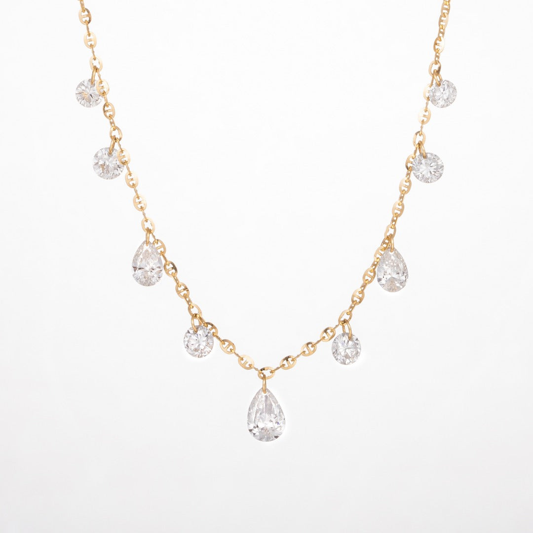 18K 金培育鑽石項鍊 1.18ct - 9 顆副石奢華款 (ZBN0093-1)