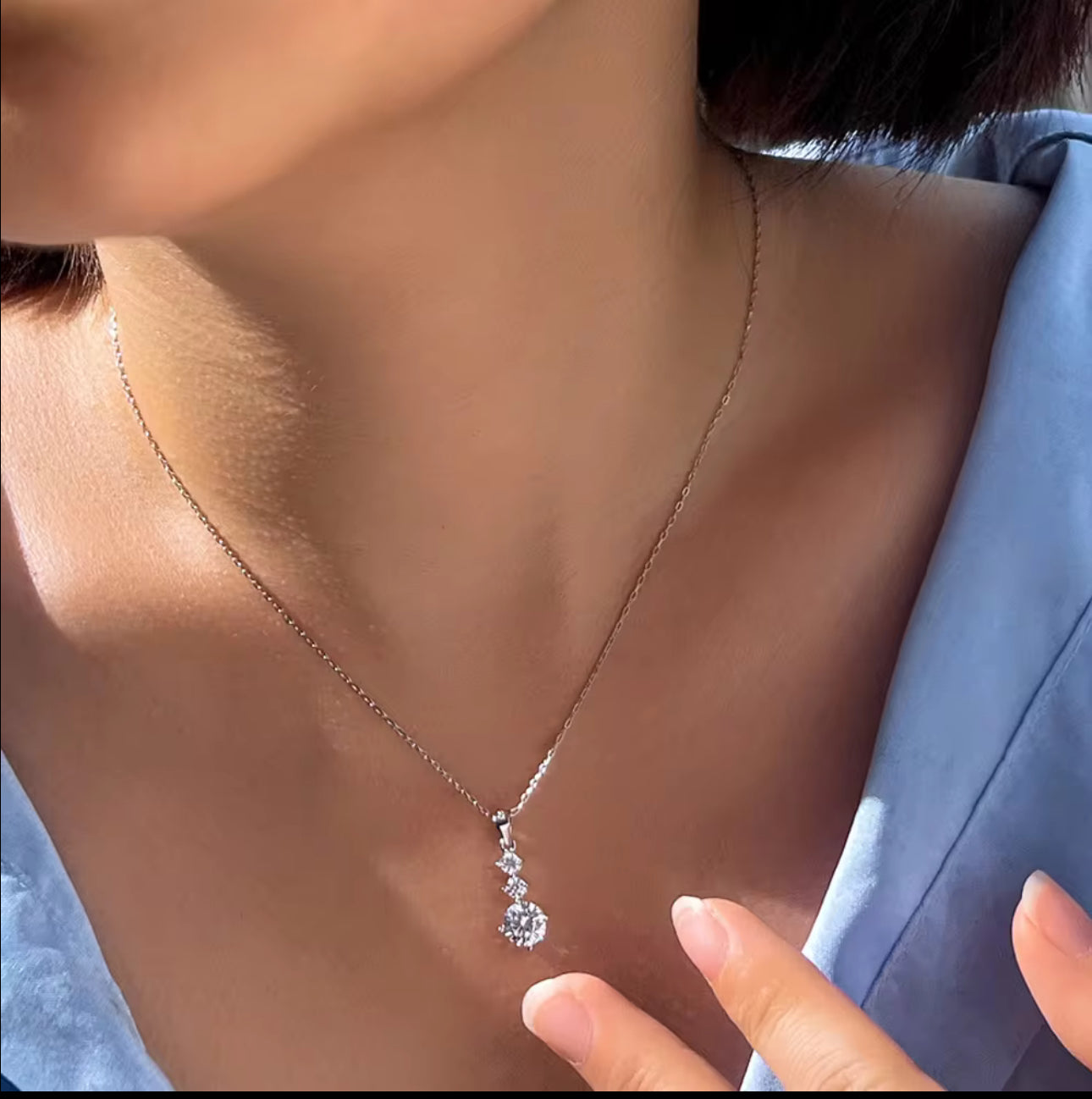 S925 純銀立方氧化鋯鏈節吊墜項鍊 - 時尚簡約款