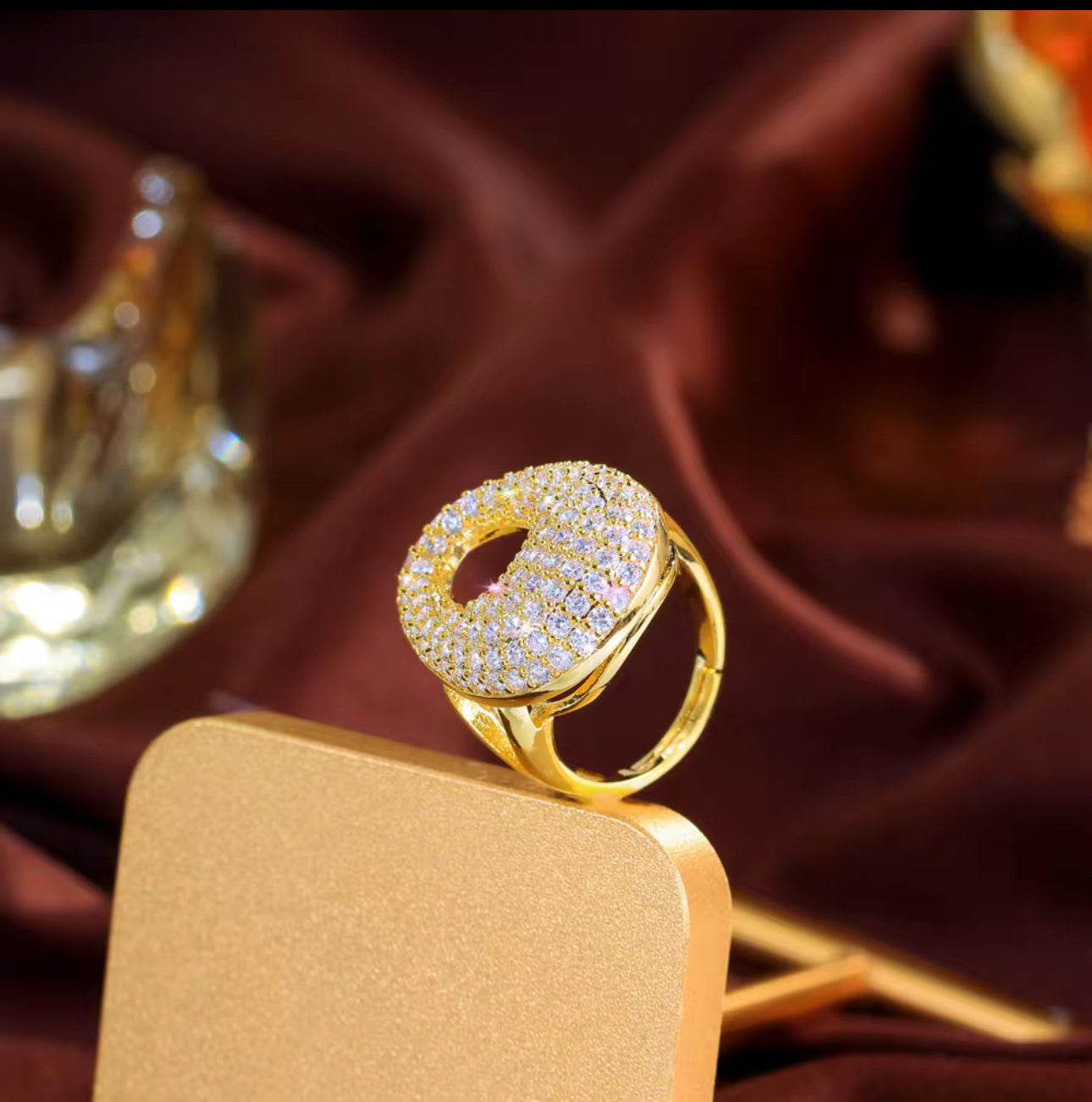 立方鋯石大蛋可調節戒指 | 金色銀色可選 | 時尚閃亮設計