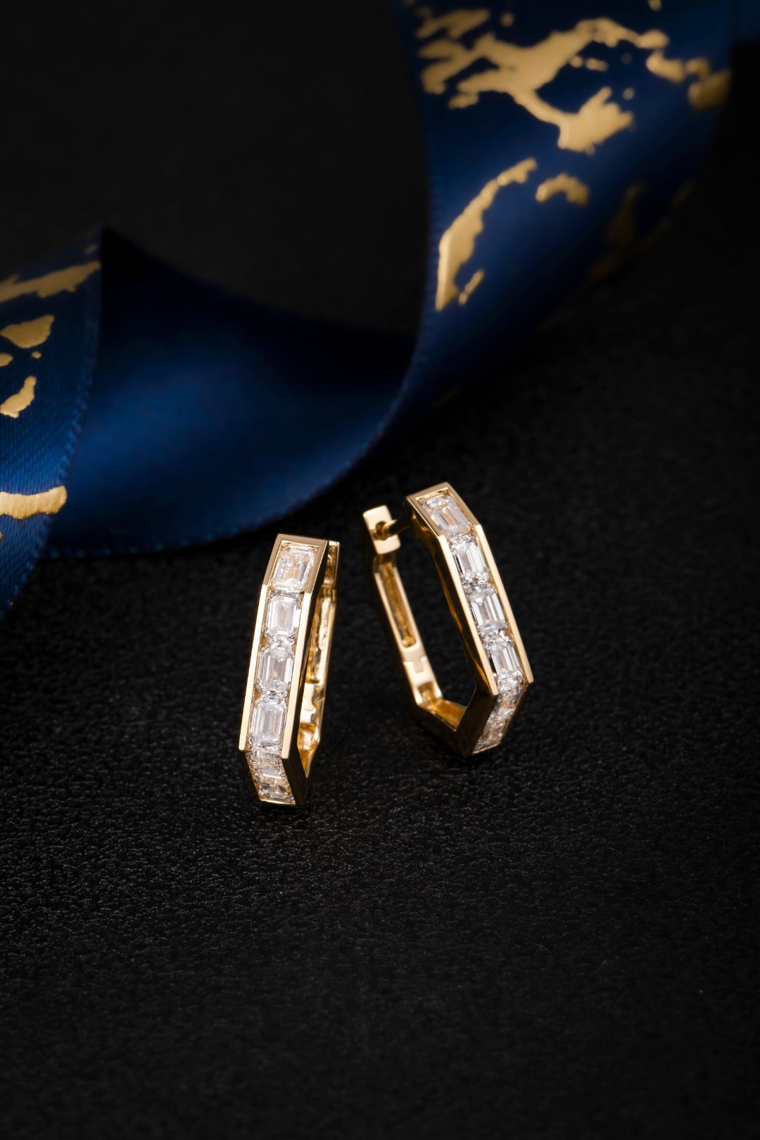 14K 黃金培育鑽石耳環 1.34ct - 12 顆副石華麗款 (ZBE0179)