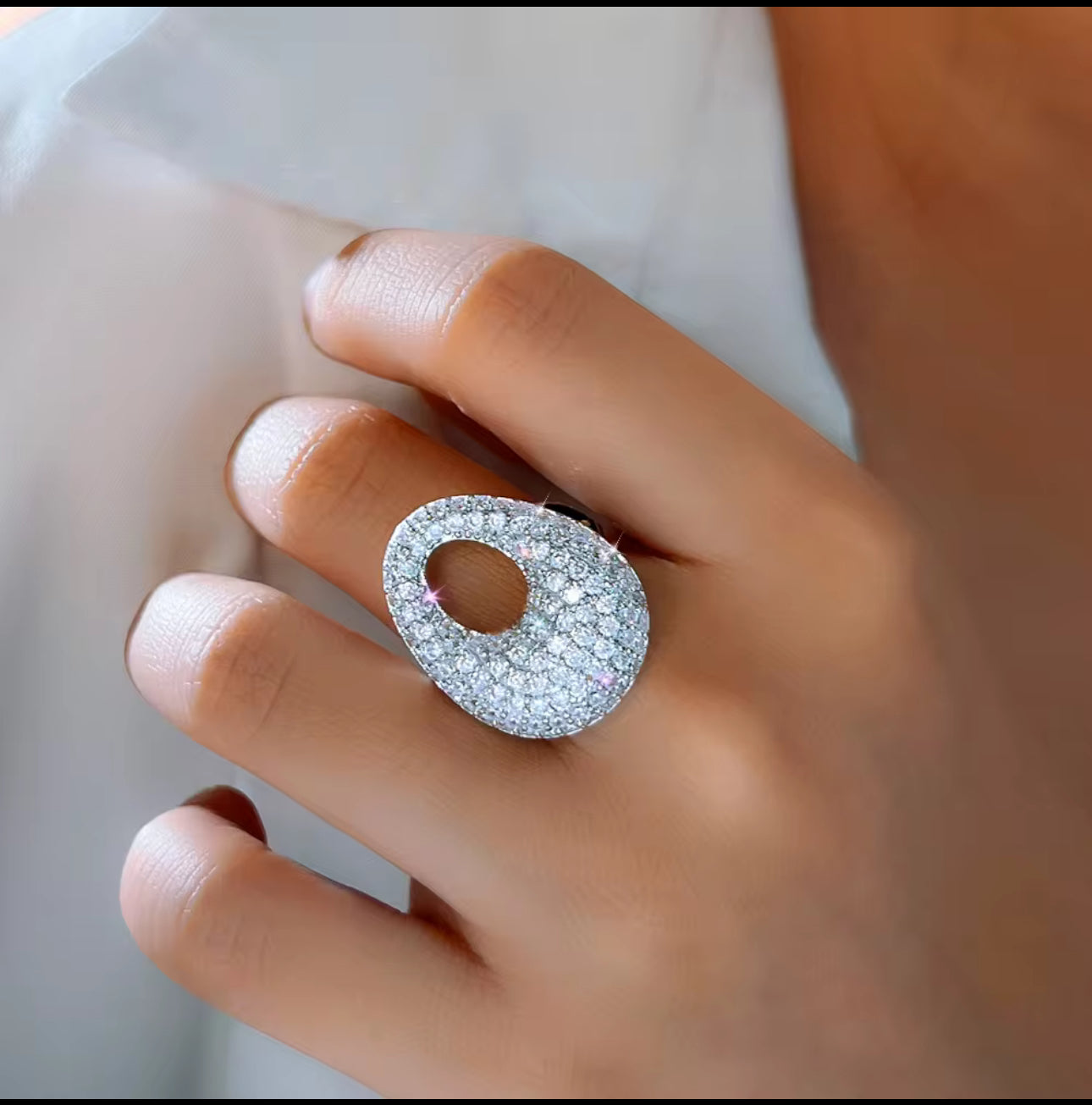 立方鋯石大蛋可調節戒指 | 金色銀色可選 | 時尚閃亮設計