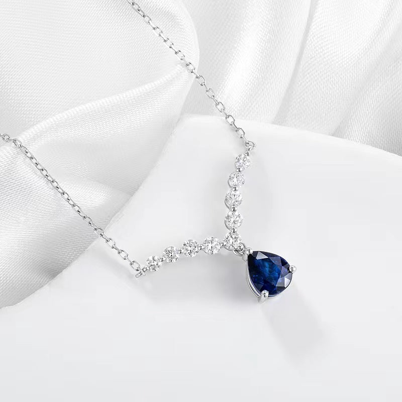 18K 金天然藍寶石項鍊 0.83ct - 主石配鑽石副石奢華款 (1020257)