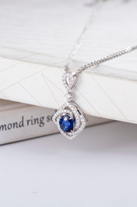 藍寶石鑽石吊墜 | 0.993ct 天然藍寶石 18K金項鍊