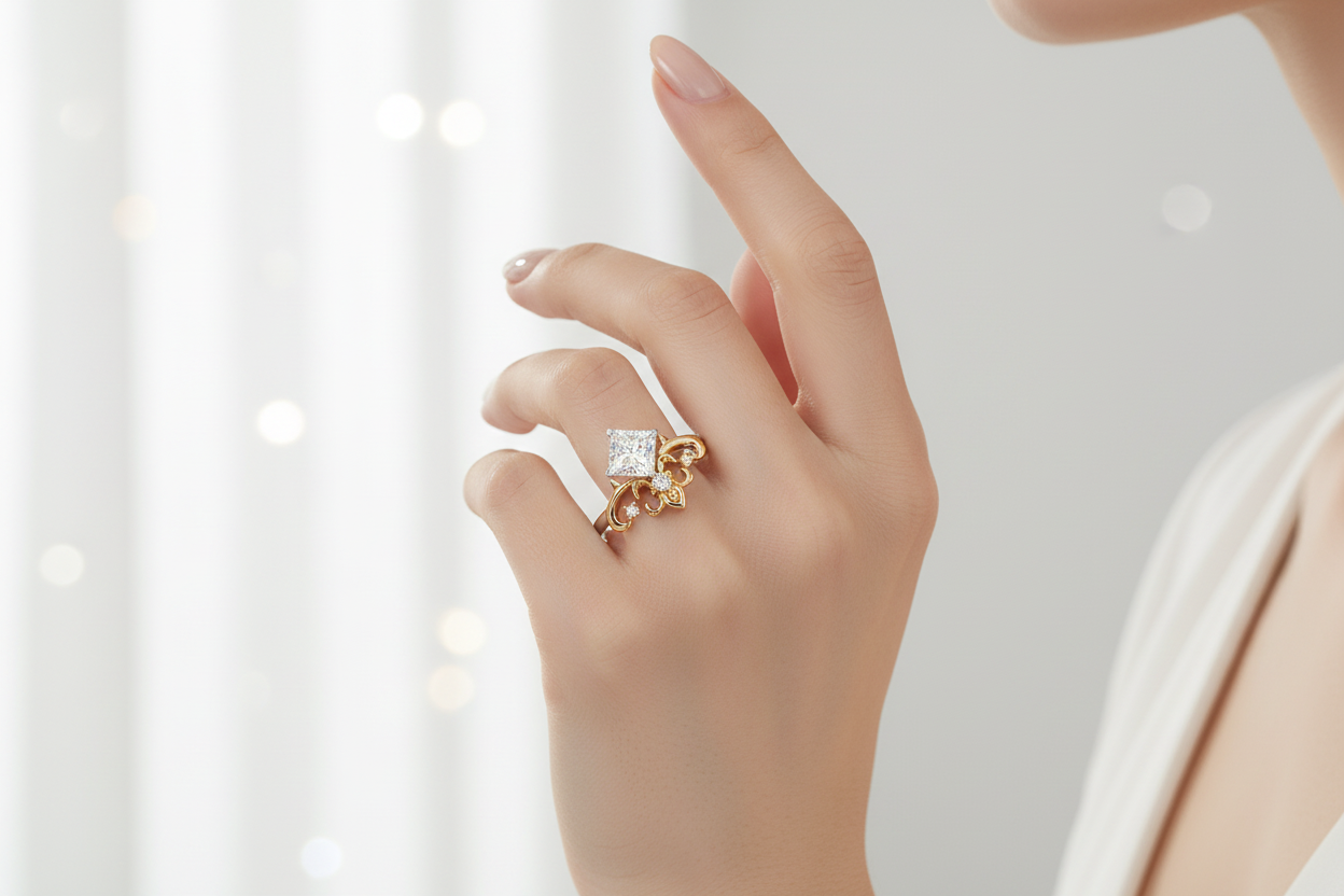 ZBR0418 14K金培育鑽石戒指配戴情境